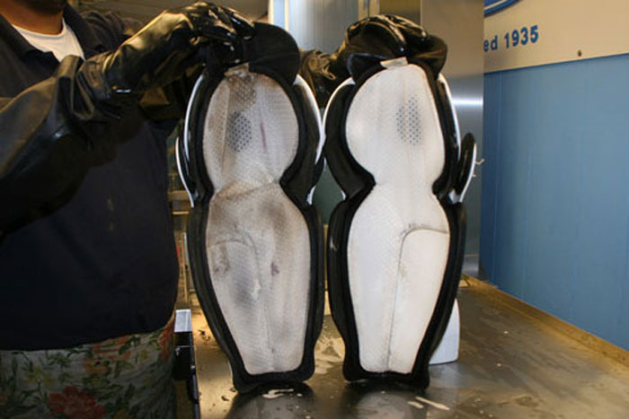 Hockey Pads Ultrasonic Cleaning-Before & After